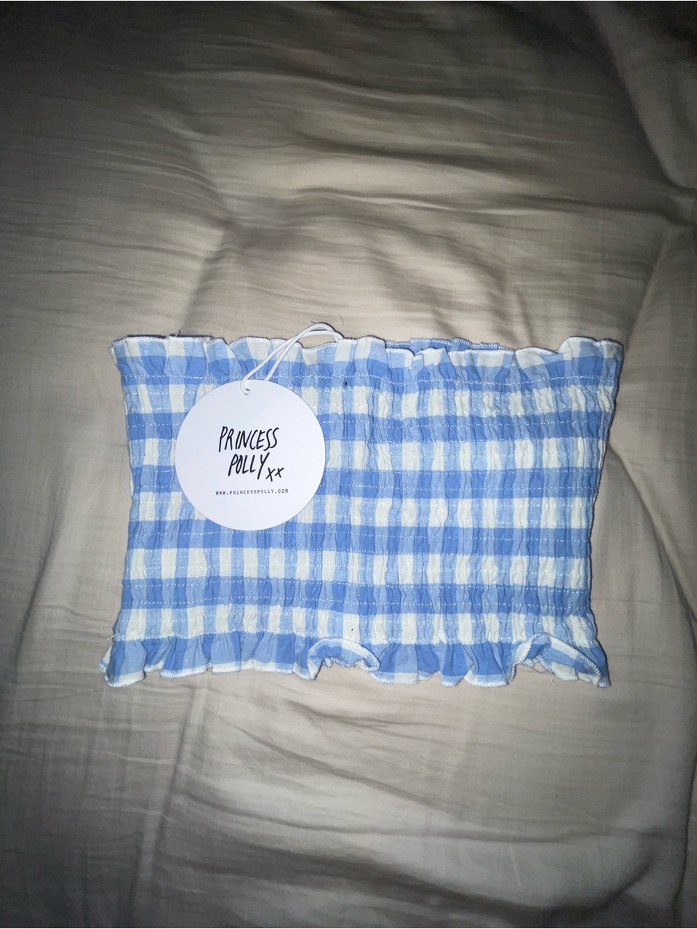 Princess Polly Light Blue & White Gingham Smocked Tube Top